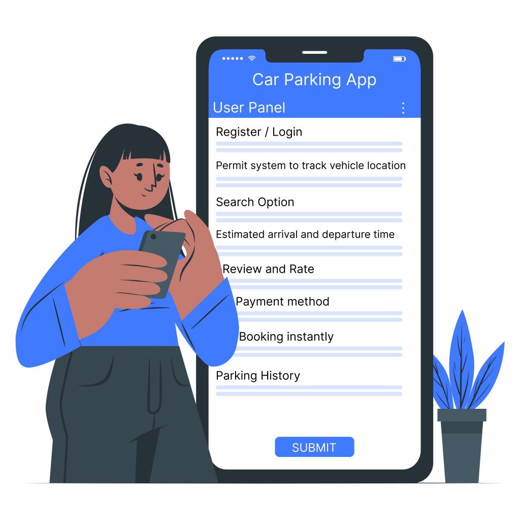 Car parking app user panel