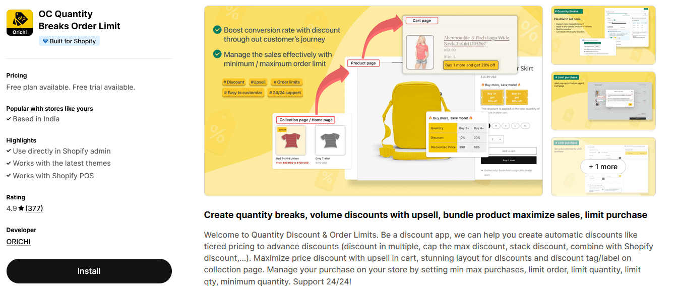 Quantity discount & order limits