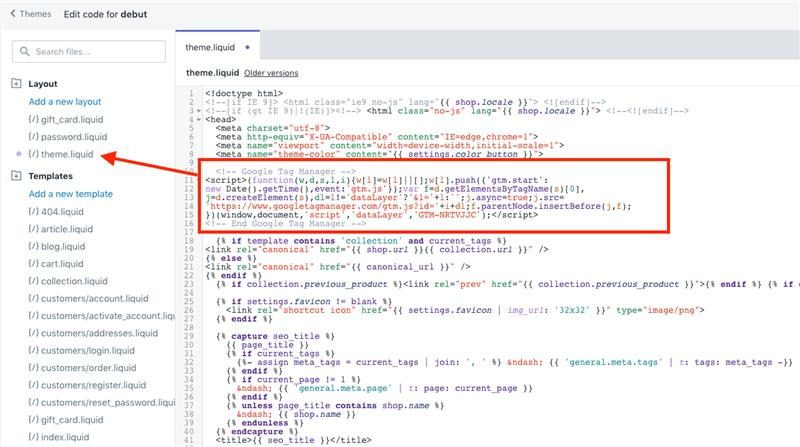 GTM code shopify