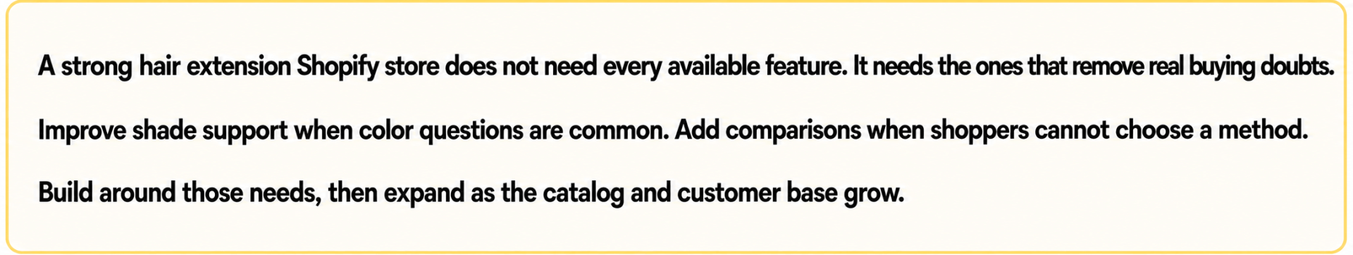 Hair extension Shopify store feature guide callout